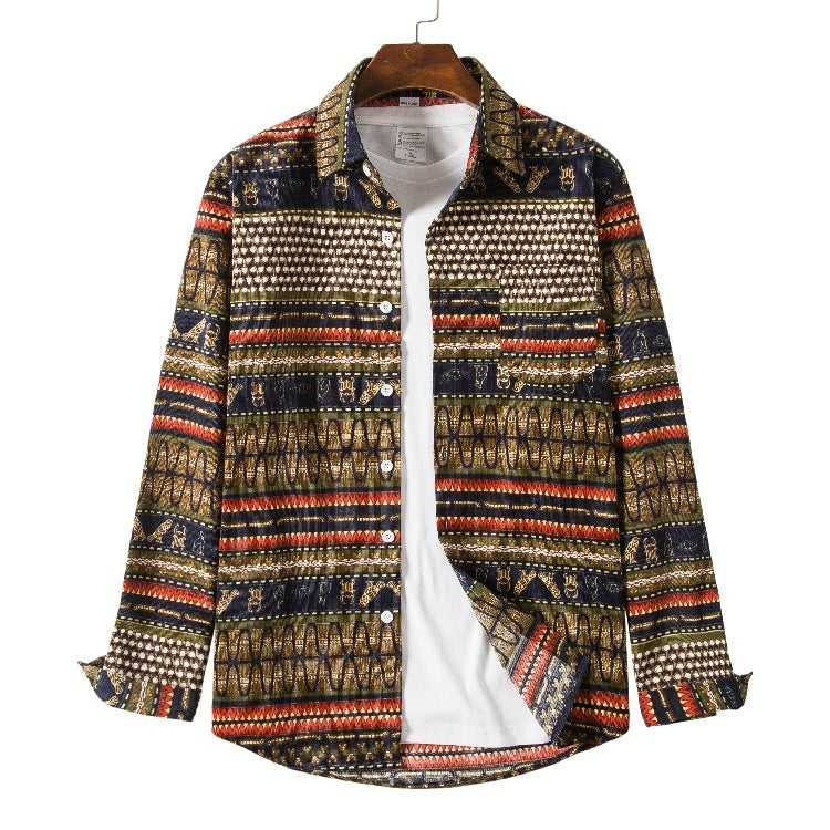 Fashion Ethnic Style Loose Plus Size Casual Shirt - 2XL / R4brown