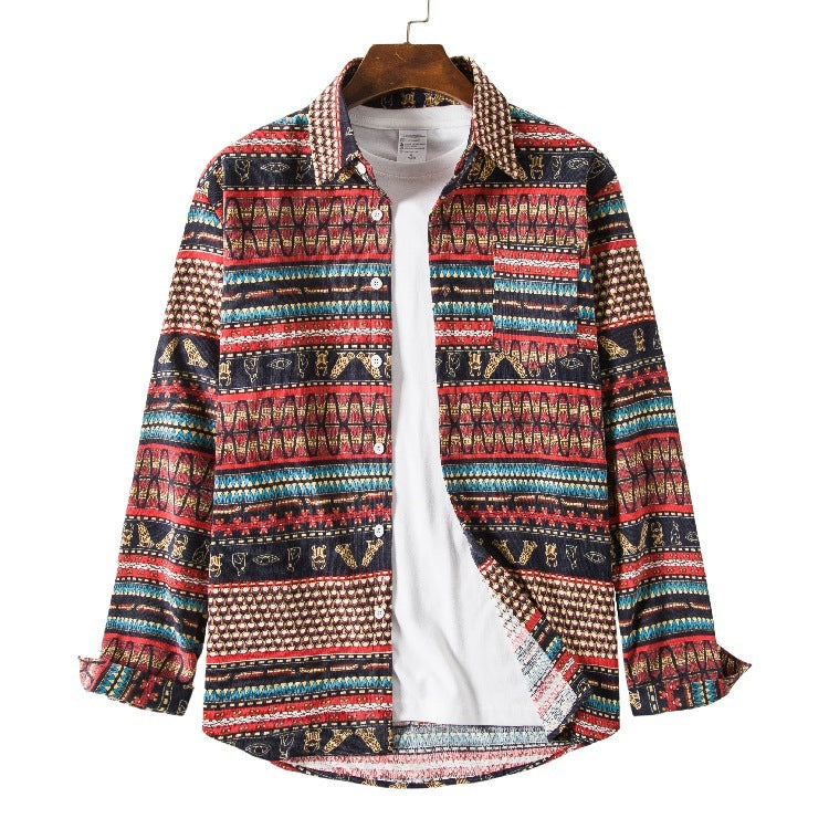 Fashion Ethnic Style Loose Plus Size Casual Shirt - M / R4Red