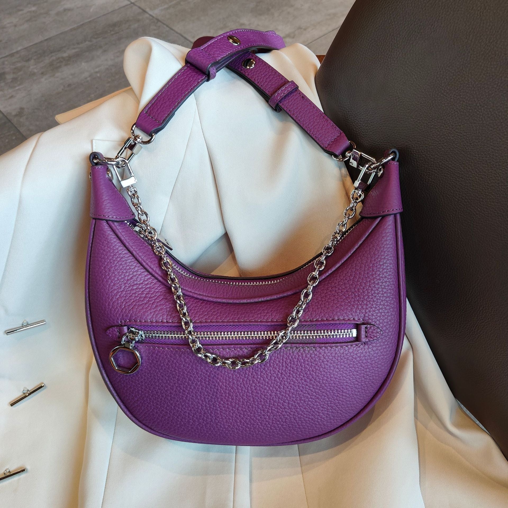 Global Luxury Fashion Brand Leather Pocket Bag - Purple