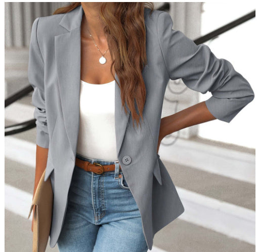 Amazon Cross-border Foreign Trade Women’s New Suit Jacket Temperament Commute Slim Jacket - Grey / L