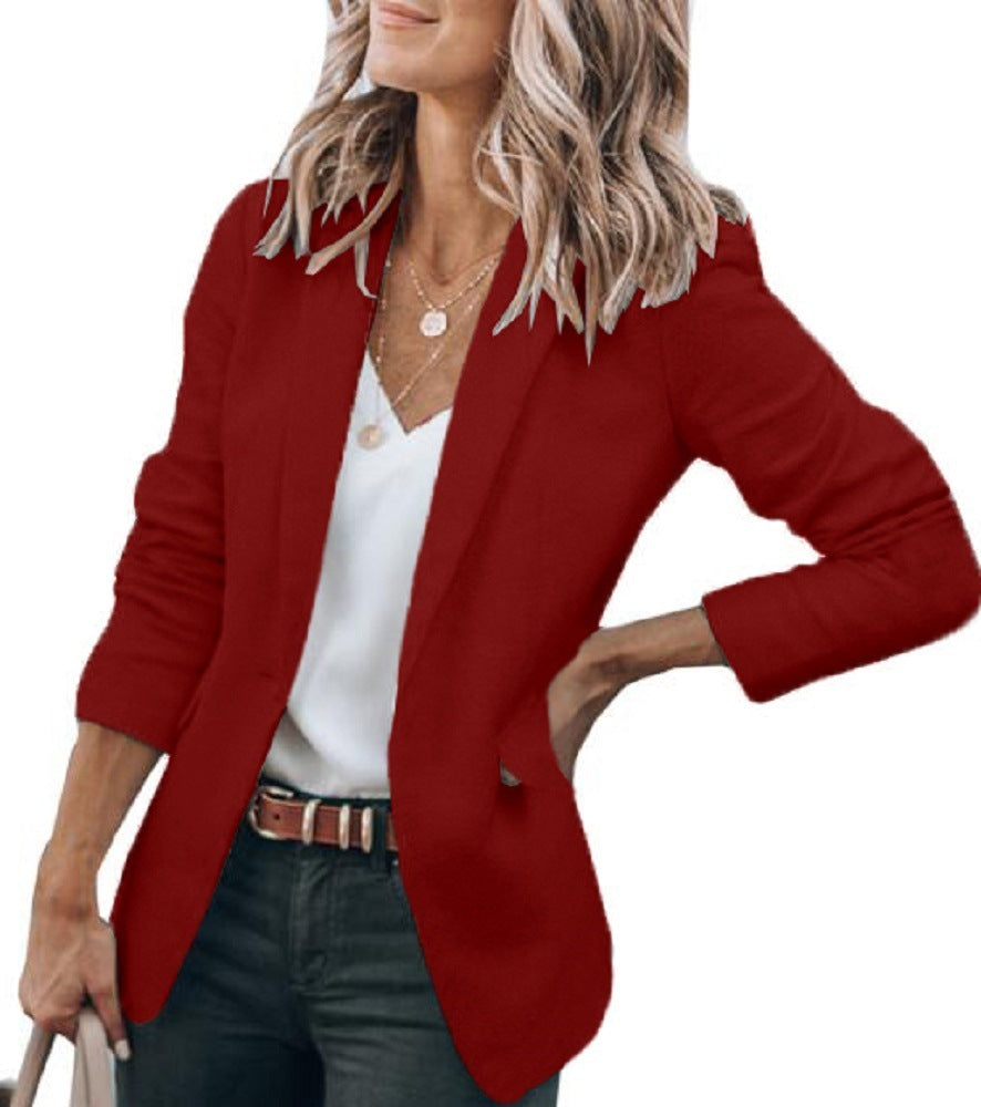 Amazon Cross-border Foreign Trade Women’s New Suit Jacket Temperament Commute Slim Jacket - Wine Red / XS