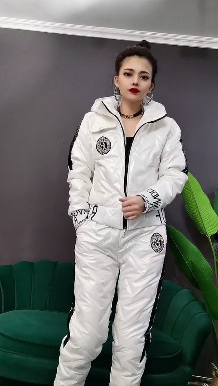 Women’s Hooded Padded Cotton Coat Cotton Pants Casual Two-piece Suit