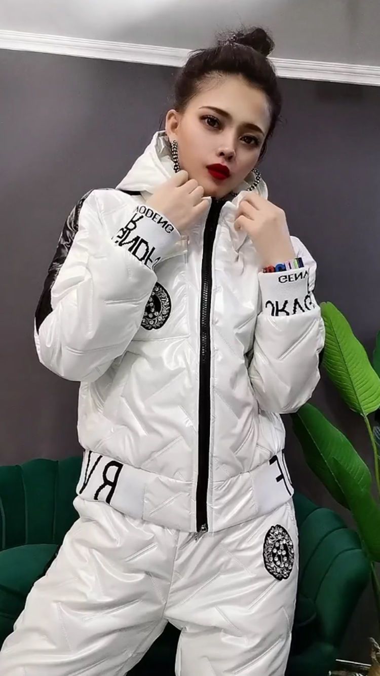 Women’s Hooded Padded Cotton Coat Cotton Pants Casual Two-piece Suit