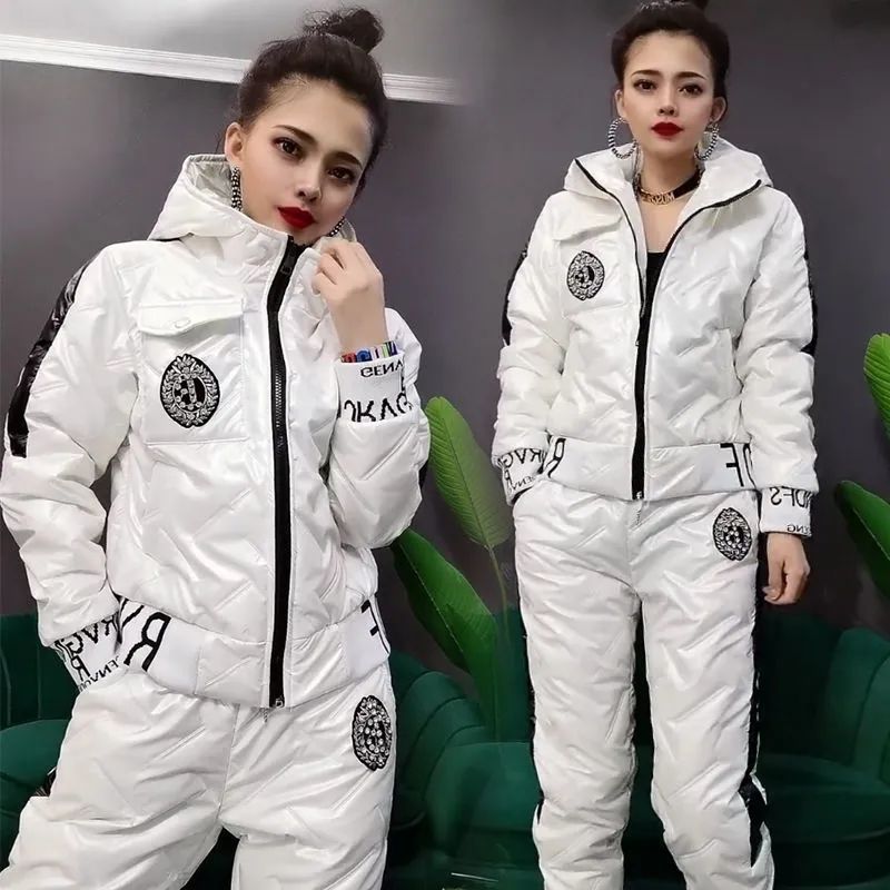 Women’s Hooded Padded Cotton Coat Cotton Pants Casual Two-piece Suit