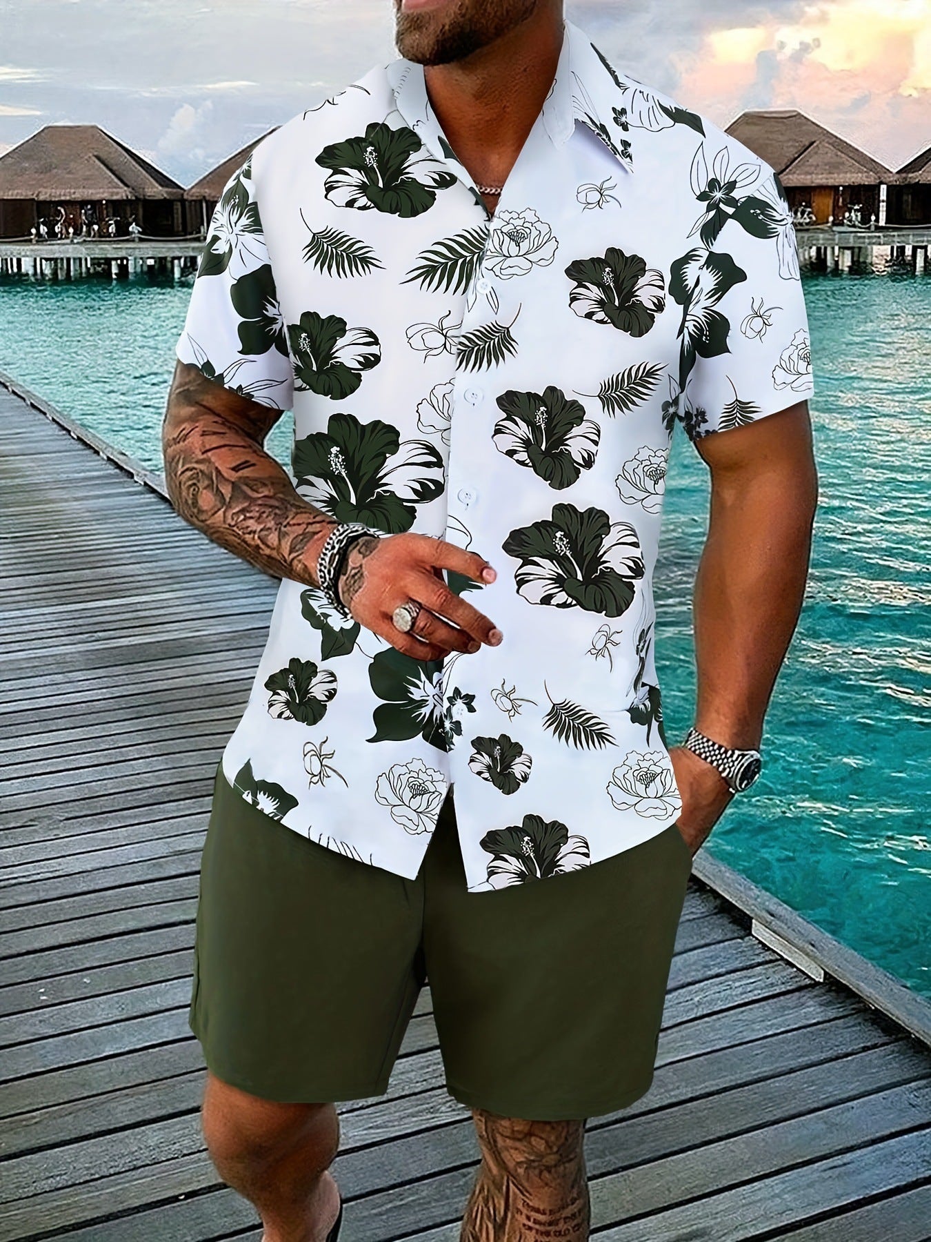 Gradient 3D Printing Outdoor Short-sleeved Shorts 2-piece Set - CSDXTZ050136 / S