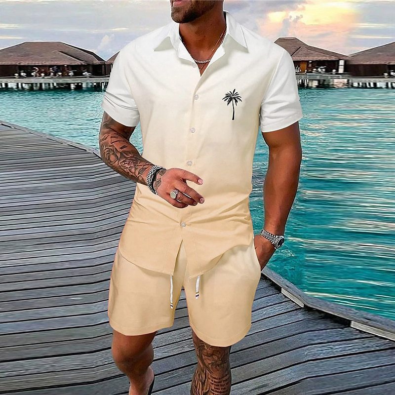 Gradient 3D Printing Outdoor Short-sleeved Shorts 2-piece Set - CSDXTZ050141 / S