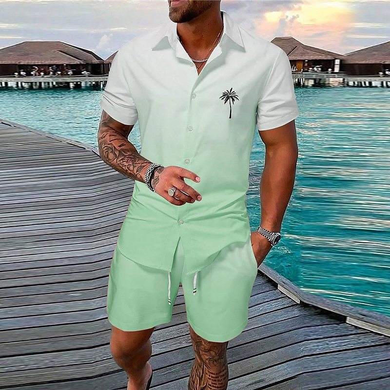 Gradient 3D Printing Outdoor Short-sleeved Shorts 2-piece Set - CSDXTZ050143 / S