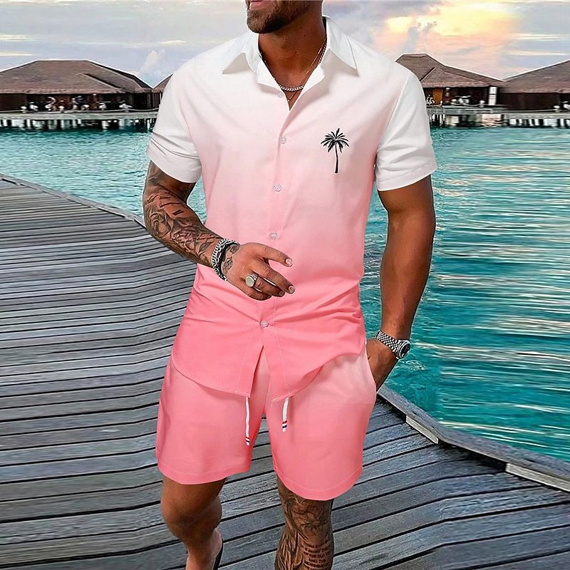 Gradient 3D Printing Outdoor Short-sleeved Shorts 2-piece Set - CSDXTZ050144 / S