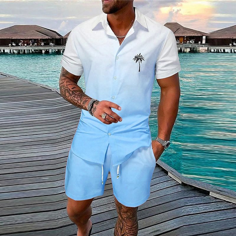 Gradient 3D Printing Outdoor Short-sleeved Shorts 2-piece Set - CSDXTZ050145 / S