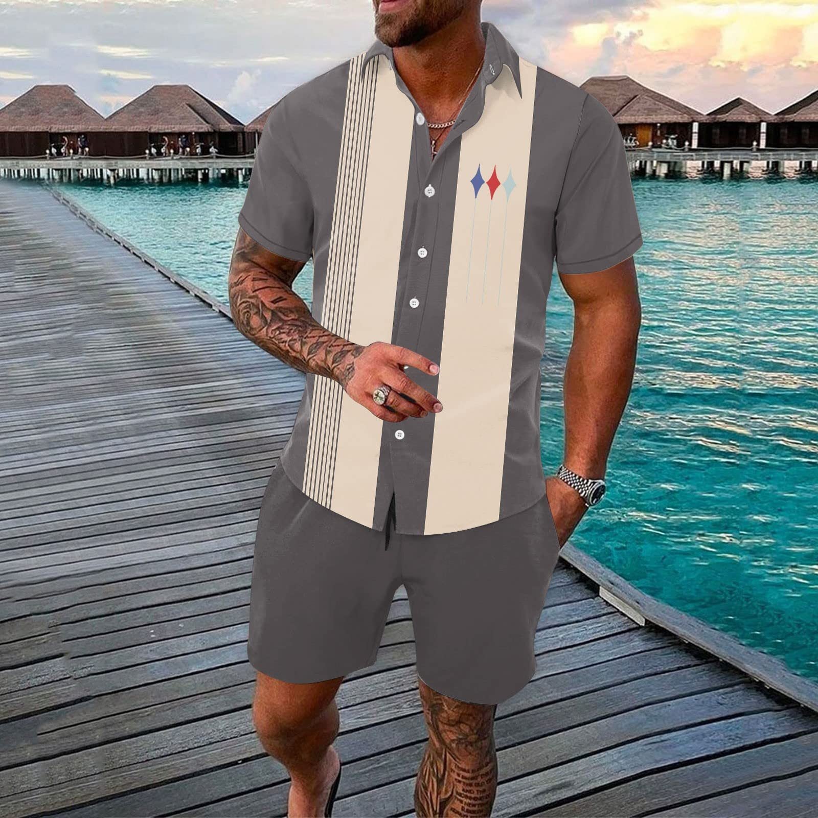 Gradient 3D Printing Outdoor Short-sleeved Shorts 2-piece Set - CSDXTZ050148 / S