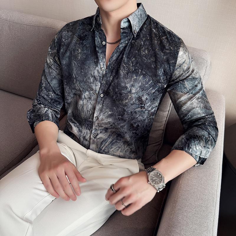 Trendy Tie-dye Printed Shirt Men’s Long Sleeve Spring Slim-fitting