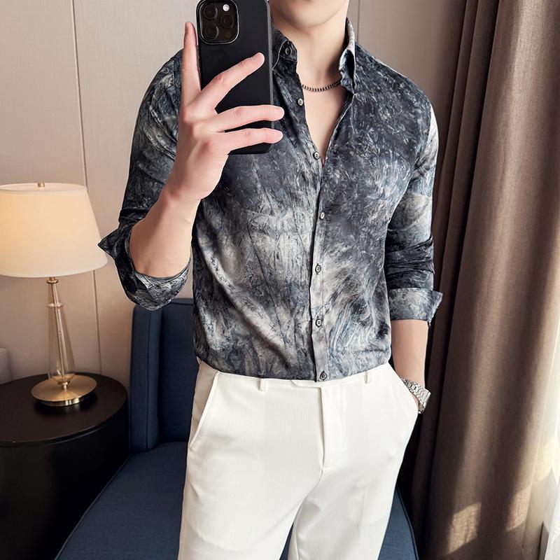 Trendy Tie-dye Printed Shirt Men’s Long Sleeve Spring Slim-fitting