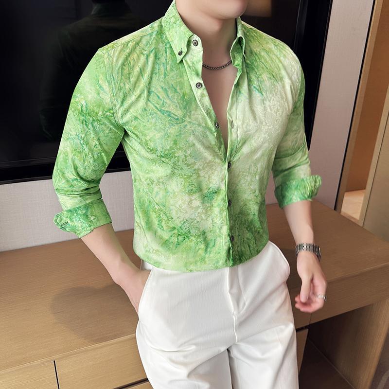 Trendy Tie-dye Printed Shirt Men’s Long Sleeve Spring Slim-fitting