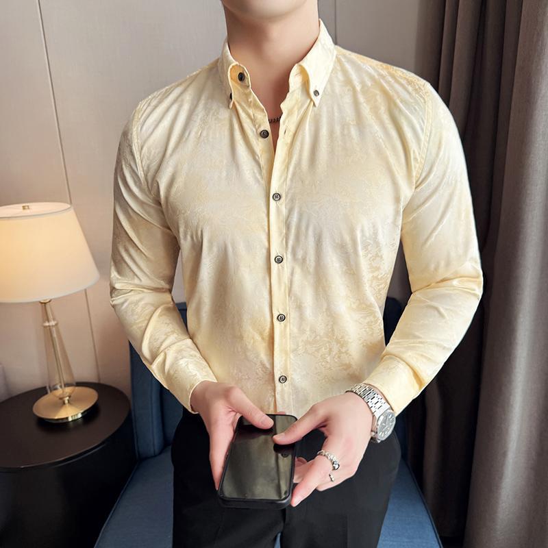 Trendy Tie-dye Printed Shirt Men’s Long Sleeve Spring Slim-fitting - Apricot / M