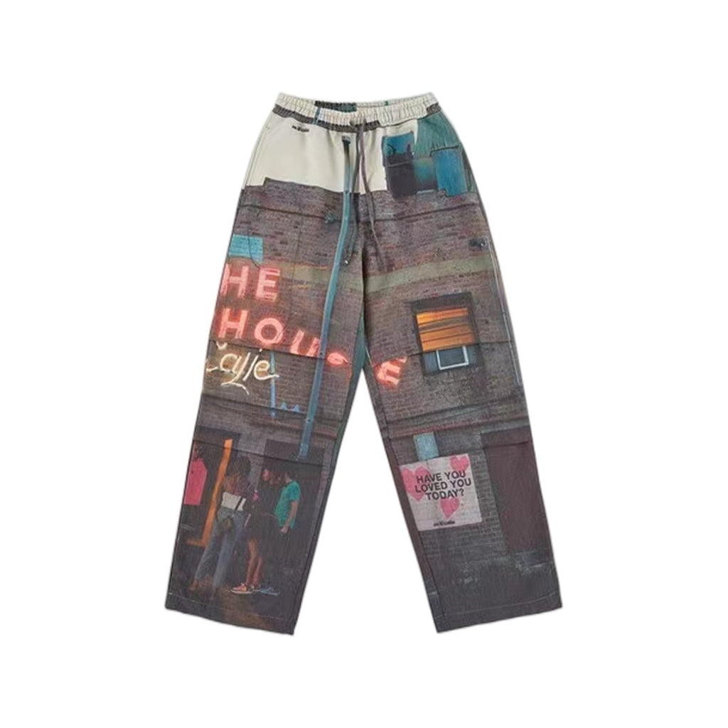 Fashion Graffiti Elastic Loose Casual Pants - Grey / One size