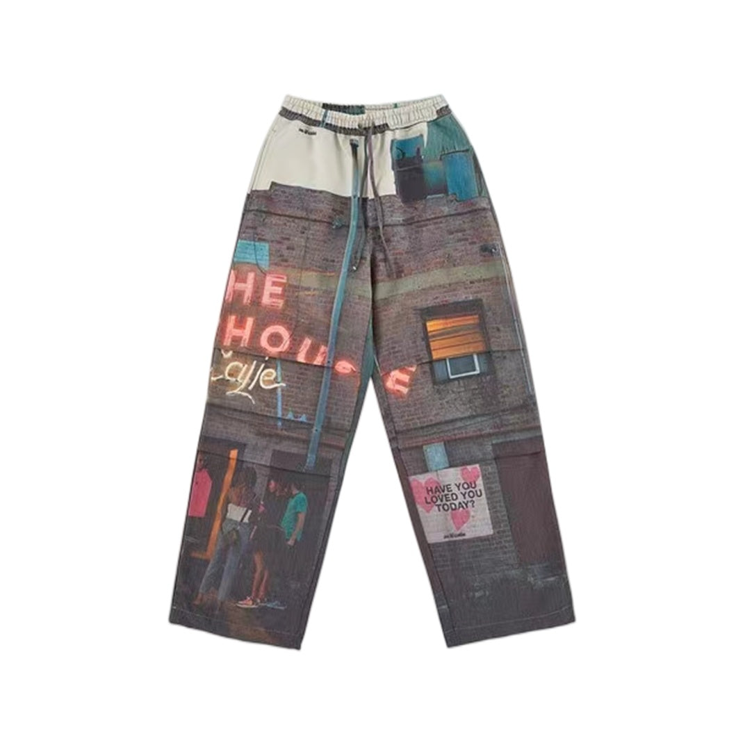 Fashion Graffiti Elastic Loose Casual Pants - Grey / One size