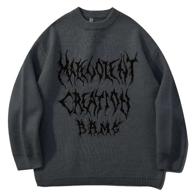 Graffiti Knitted Sweaters Men Hip Hop Print Setwear Jumper - Dark Grey / M