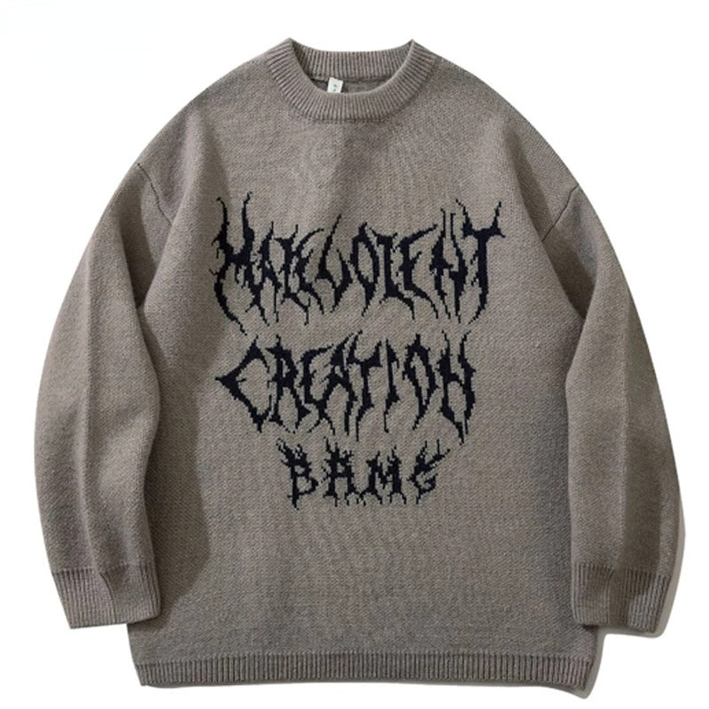 Graffiti Knitted Sweaters Men Hip Hop Print Setwear Jumper - Light Grey / M