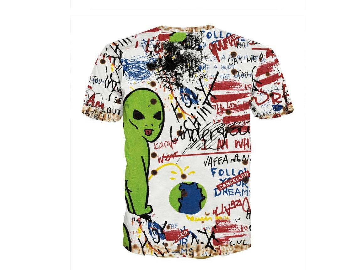 Summer new European and American street fashion high street hip hop graffiti rainbow alien short-sleeved T-shirt men