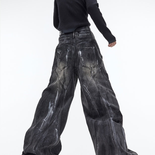 Heavy Retro Distressed Wide Leg Loose Jeans