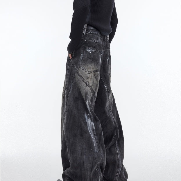 Heavy Retro Distressed Wide Leg Loose Jeans