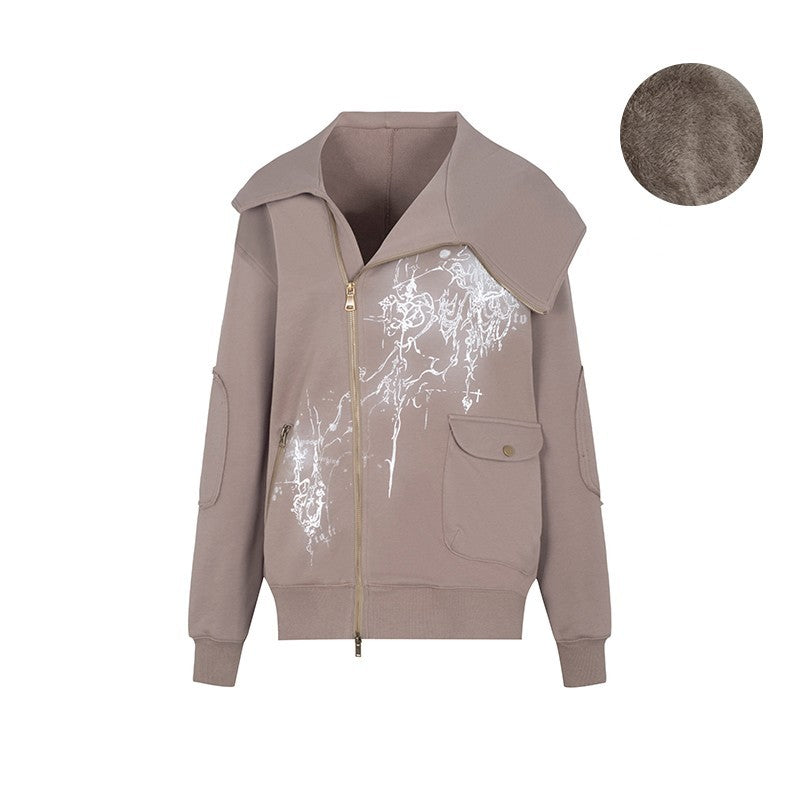 Asymmetric Lazy Style Hoodie For Women - Oat plush style / S
