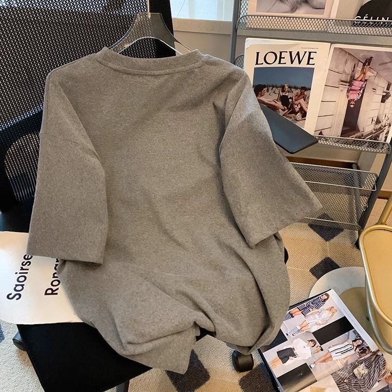 Fashion Gray Heart Shape With Diamond T-shirt For Women