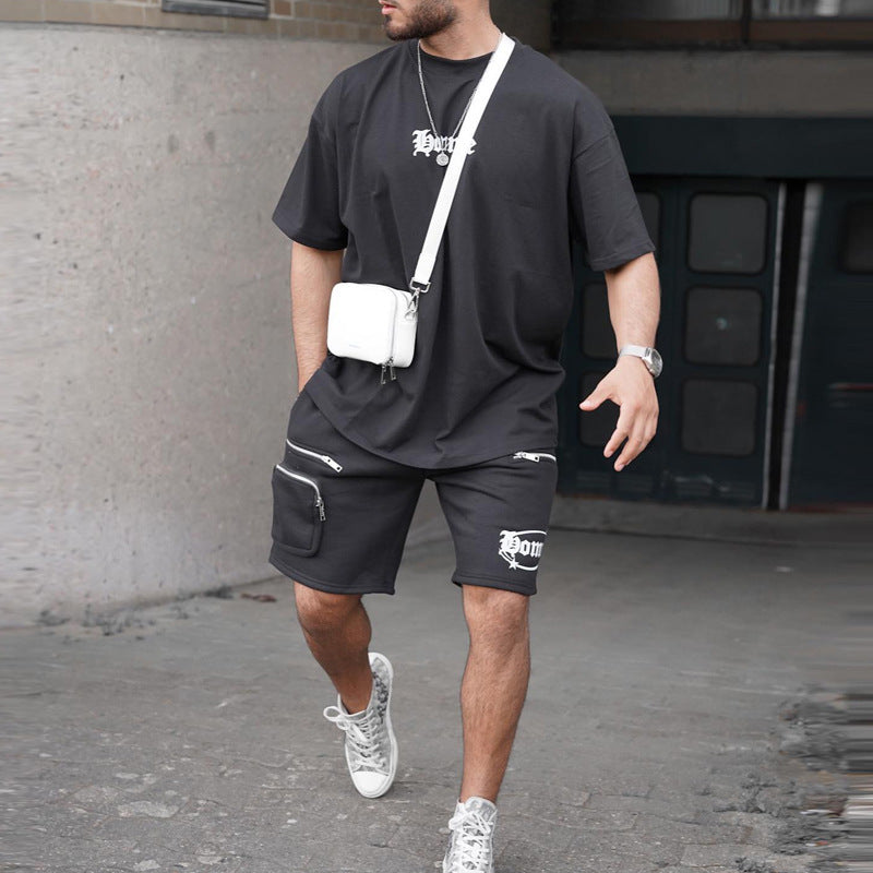 Casual T-shirt Shorts Set Men’s Two-piece Suit - Gray / M
