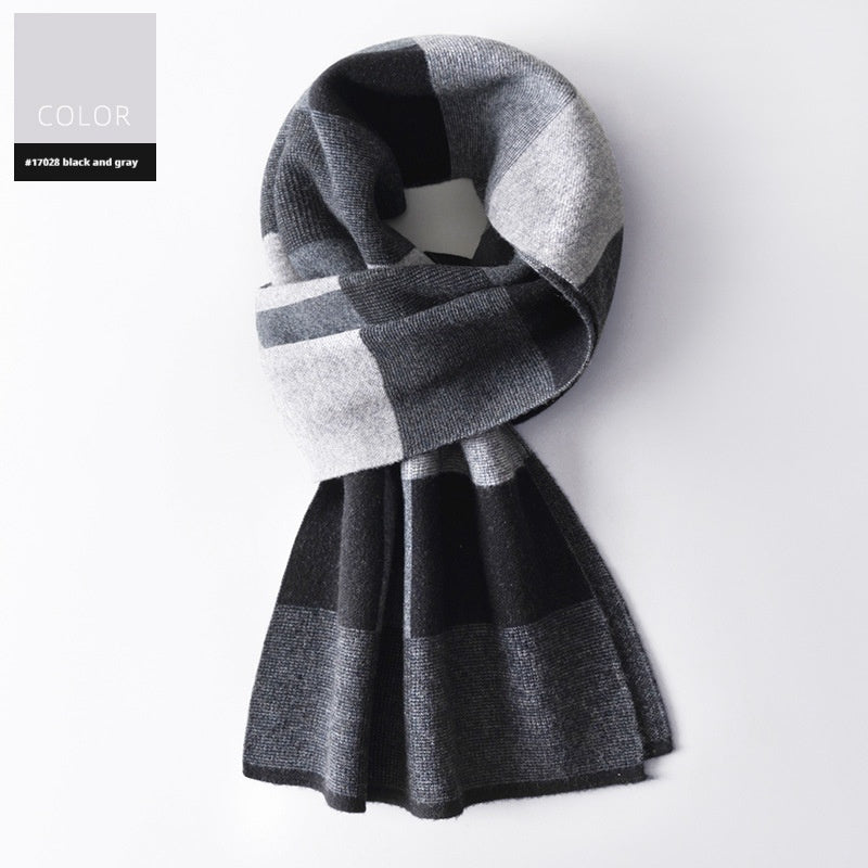 Wool Scarf Men’s Winter Plaid Double-sided Scarf - 17028 Black And Gray / 180x30cm