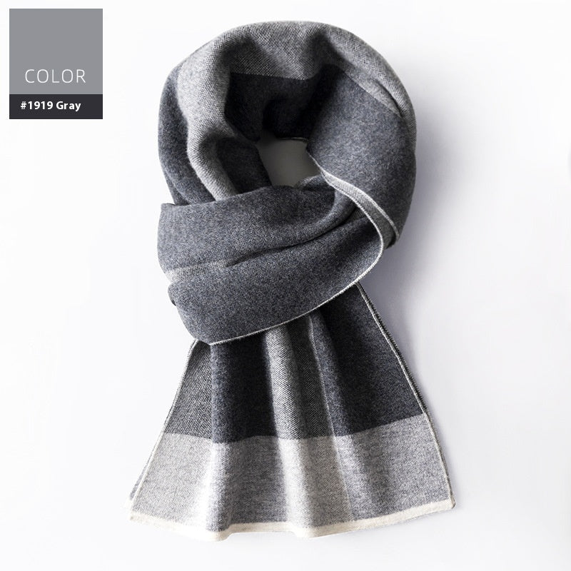 Wool Scarf Men’s Winter Plaid Double-sided Scarf - 1919 Gray / 180x30cm
