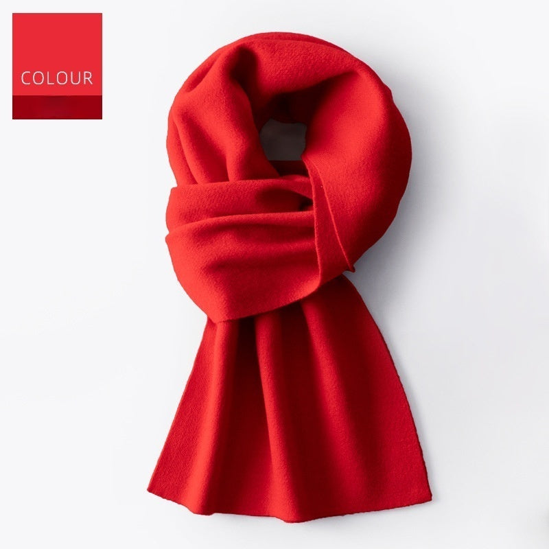 Wool Scarf Men’s Winter Plaid Double-sided Scarf - 1988 Bright Red / 180x30cm