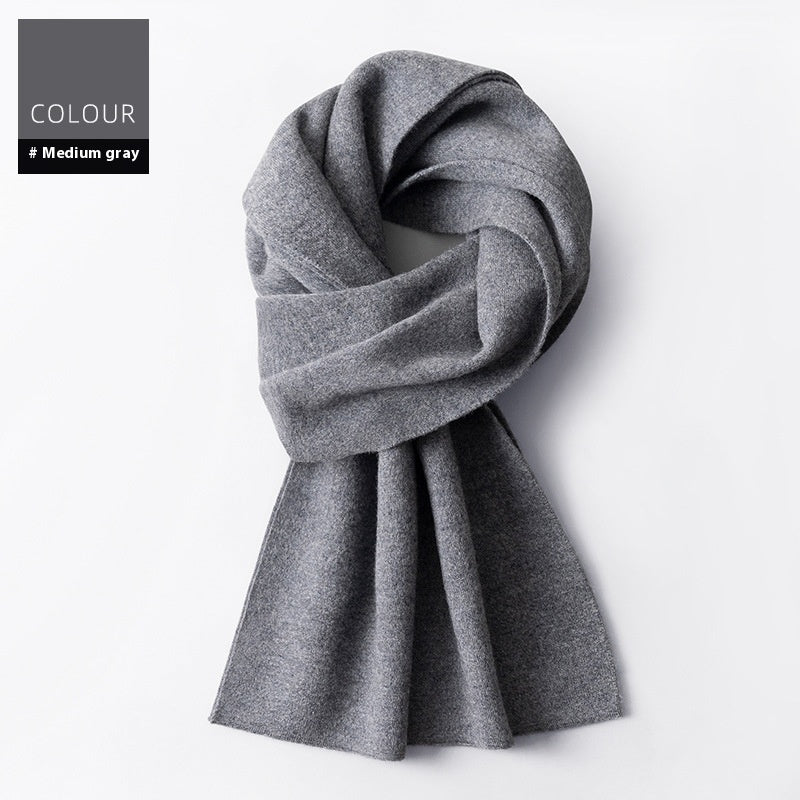 Wool Scarf Men’s Winter Plaid Double-sided Scarf - 1988 Medium Gray / 180x30cm