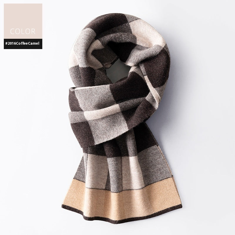 Wool Scarf Men’s Winter Plaid Double-sided Scarf - 2016 Brown Rice Camel / 180x30cm