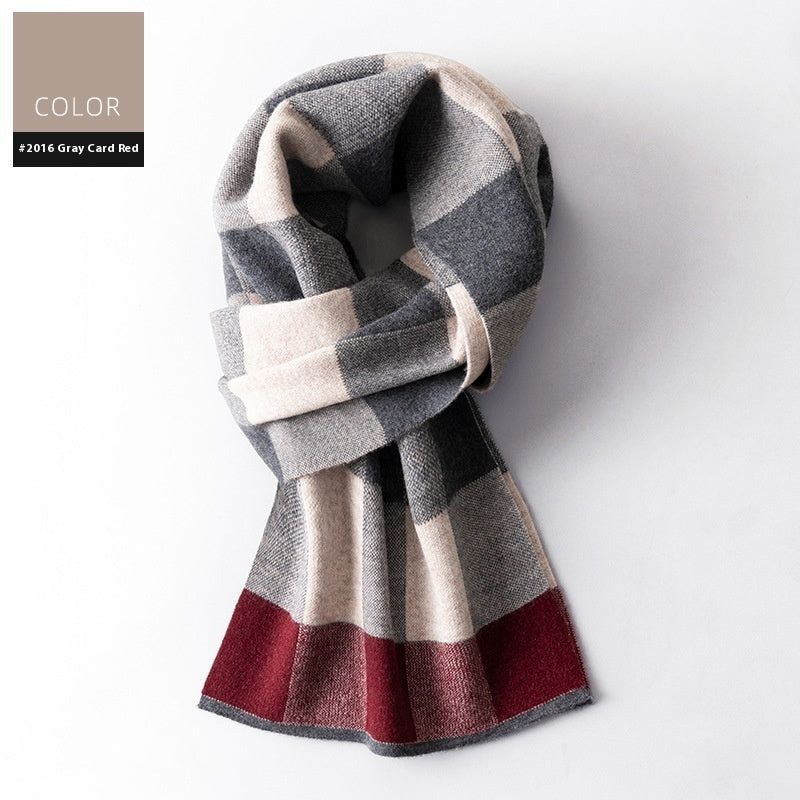 Wool Scarf Men’s Winter Plaid Double-sided Scarf - 2016 Gray Chip Red / 180x30cm