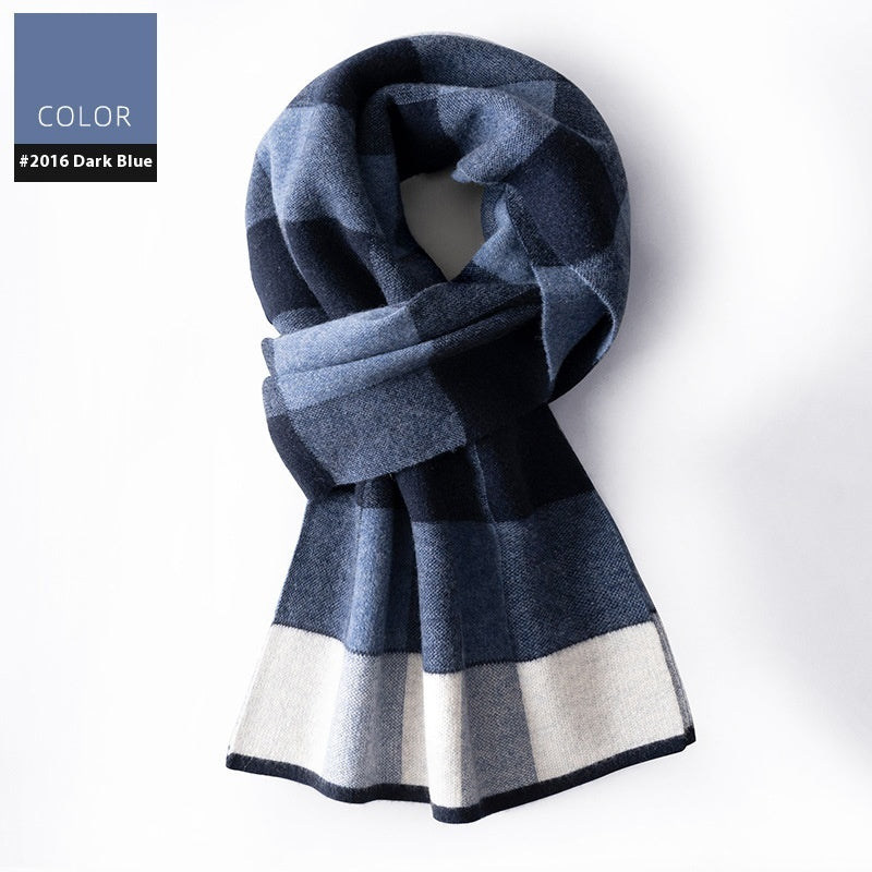 Wool Scarf Men’s Winter Plaid Double-sided Scarf - 2016 Dark Blue / 180x30cm
