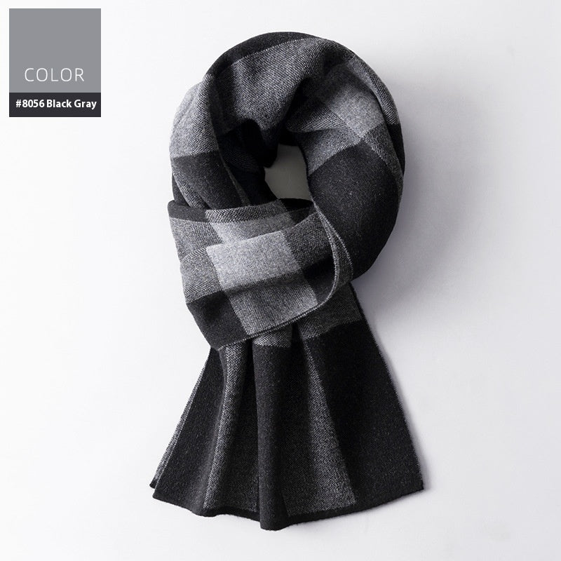 Wool Scarf Men’s Winter Plaid Double-sided Scarf - 8056 Black And Gray / 180x30cm