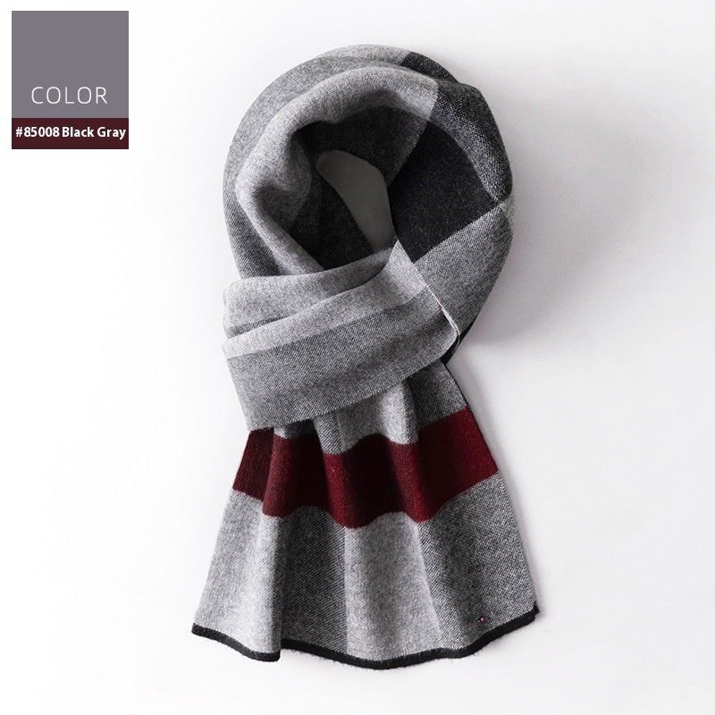 Wool Scarf Men’s Winter Plaid Double-sided Scarf - 85008 Black And Gray / 180x30cm