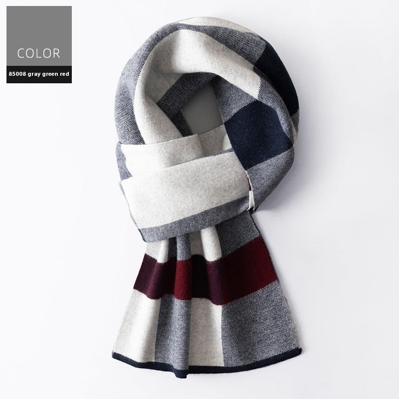 Wool Scarf Men’s Winter Plaid Double-sided Scarf - 85008 Gray Blue Red / 180x30cm