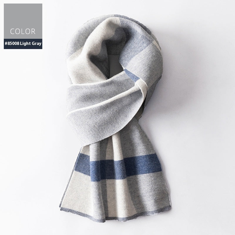 Wool Scarf Men’s Winter Plaid Double-sided Scarf - 85008 Light Gray / 180x30cm