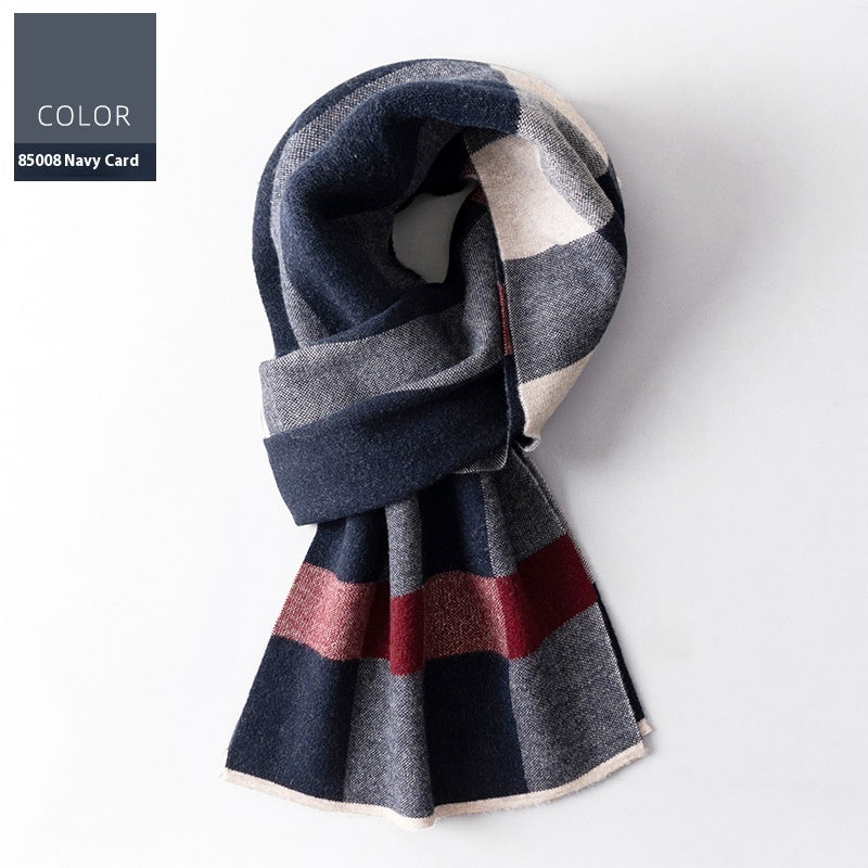 Wool Scarf Men’s Winter Plaid Double-sided Scarf - 85008 Navy Blue Card / 180x30cm