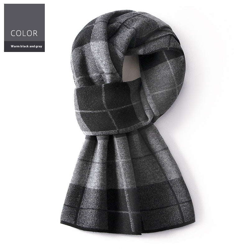 Wool Scarf Men’s Winter Plaid Double-sided Scarf - Warm Grid Black And Gray / 180x30cm