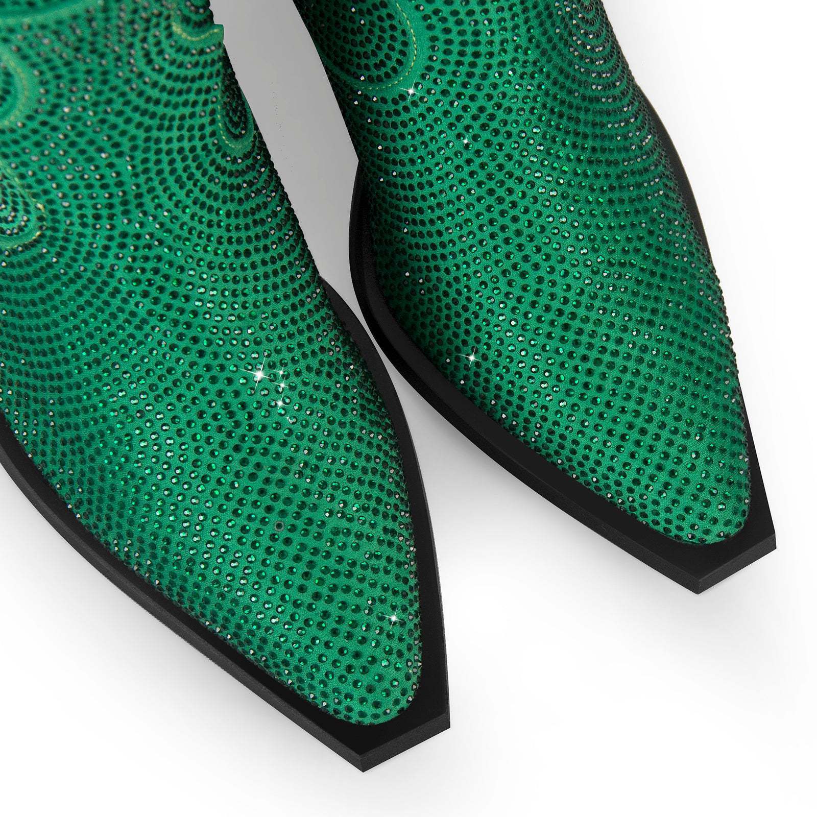 Green Pointed Baby’s Breath Rhinestone Chunky Heel Sleeve