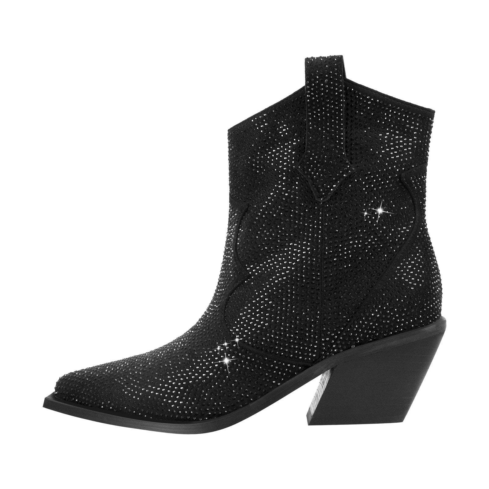Green Pointed Baby’s Breath Rhinestone Chunky Heel Sleeve - Black / 35