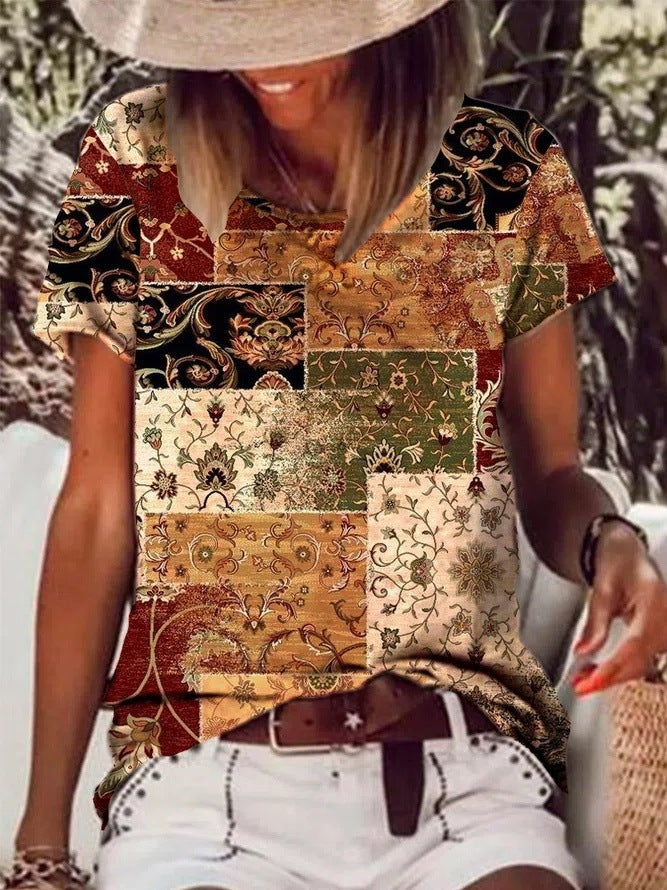 Retro Printed Design Minimalist Top - F168Z623 / XS