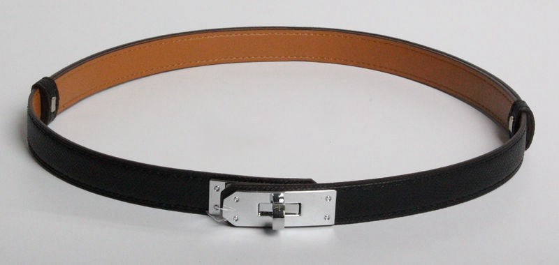 H home new kelly leather thin belt - Black silver buckle
