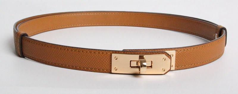 H home new kelly leather thin belt - Camel gold buckle