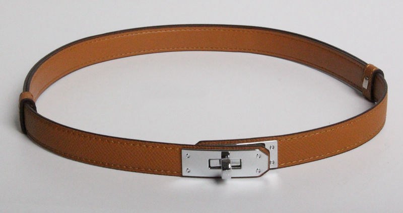 H home new kelly leather thin belt - Camel silver buckle