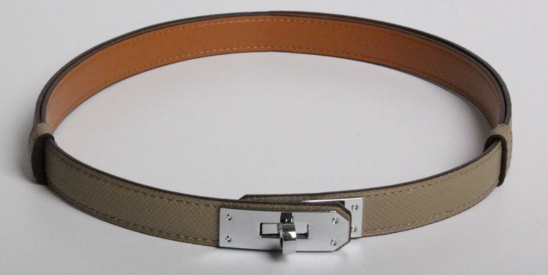 H home new kelly leather thin belt - Khaki silver buckle
