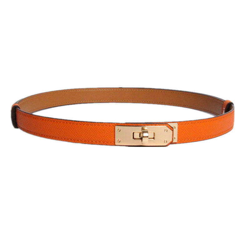 H home new kelly leather thin belt - Orange gold buckle