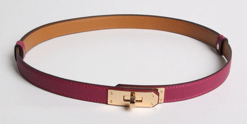 H home new kelly leather thin belt - Purple gold buckle